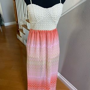 Trixxi Maxi Dress Beige Knit Top with Pastel Bottom with Open back size Large